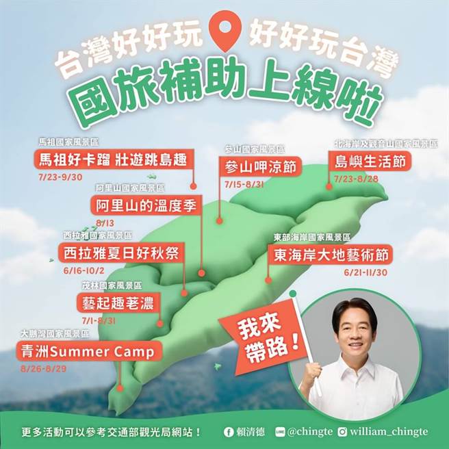 悠游国旅补助明开跑 赖清德：与亲友创造美好回忆（取自赖清德脸书）