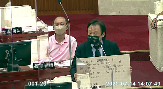 台北市议员王世坚赠送市长柯文哲车票。（摘自台北市议会网站）