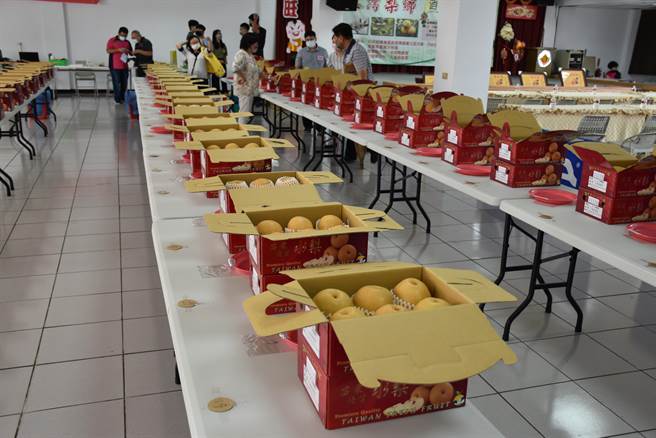 苗栗县三湾乡农会举办丰水梨评鑑比赛，14日在三湾乡农会举行。（谢明俊摄）