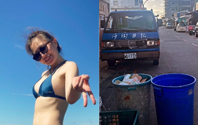 谢忻穿泳装倒垃圾。（图／FB、IG@谢忻）