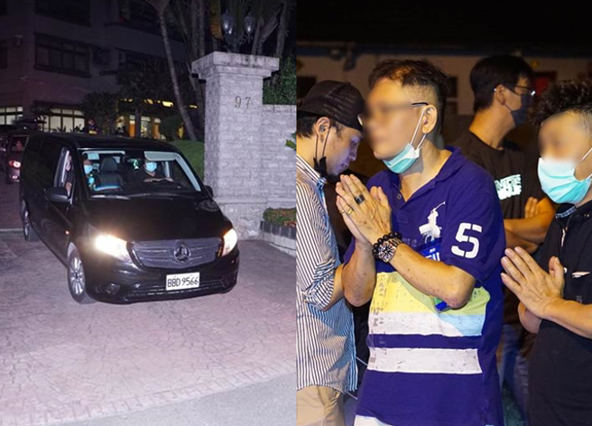 在门口的家属双手合十面露哀伤，直喊「叔叔一路好走」，悲痛神情全写在脸上。（吴建辉摄）