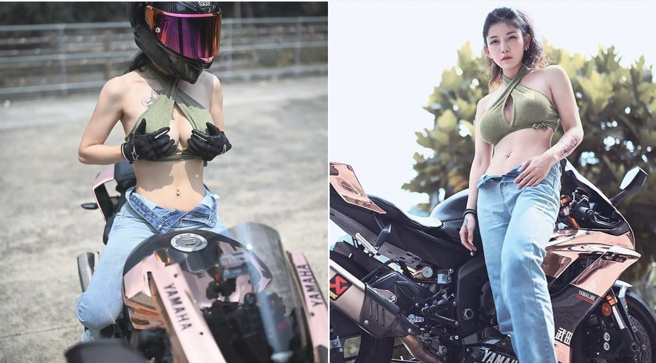 重机正妹路边摆摆卖蛋奶酥花生，引起网友热烈讨论。(图/周妍 IG)