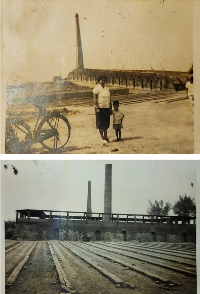 共益砖窑厂原为目仔窑，后因为产量增加改建为八卦窑，砖砌拱形的窑体保留早期样式，上图为目仔窑时期、下图为八卦窑时期。(图片提供/萧明仪)