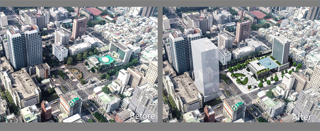 旧市议会后方的高风大楼基地将释出招商，改建为金融新创大楼，行政办公厅建物产权仍属市有，修復后将策办理议政文史展览。（高市文化局提供／杨舒婷高雄传真）