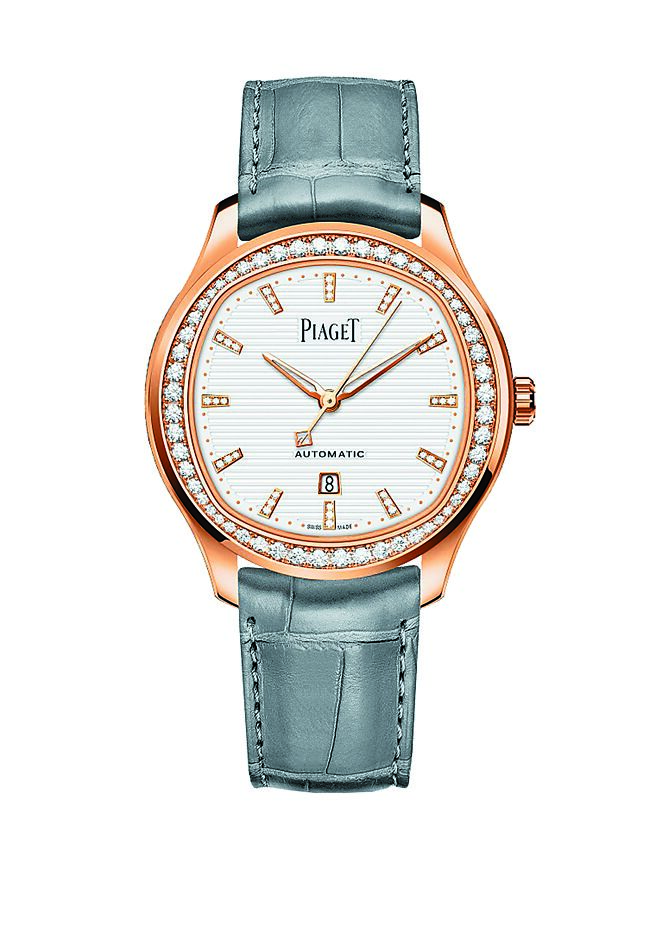 伯爵Polo系列白色日期显示玫瑰金钻表，115万元。（PIAGET提供）