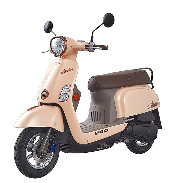 PGO J-bubu115文青派對版3款新色靈感來自女性最愛的甜點，圖為栗子蒙布朗（奶茶色）。（PGO提供）