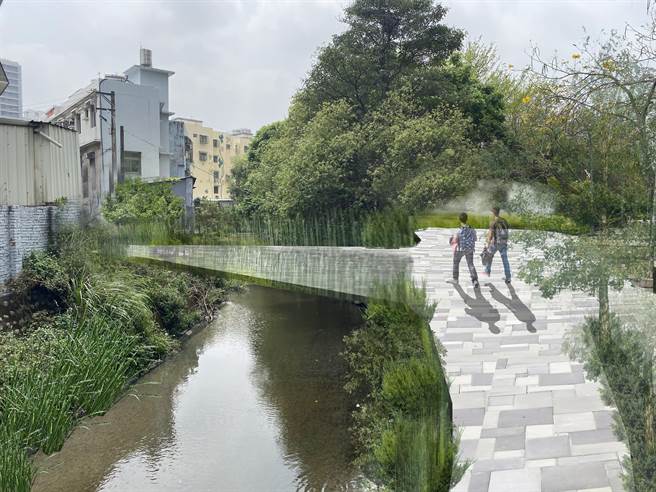 冷水坑溪新建两座无障碍人行陆桥，预计年底完工，图为完工模拟图。（新竹市政府提供／王惠慧新竹传真）