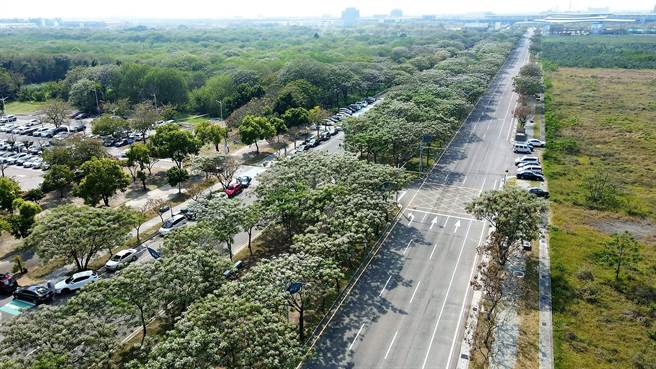 云林县府工务处正在进行虎尾高铁入口处绵延1公里的「虎尾绿园道」工程，预计年底完工，照片最上端即虎尾高铁站。（云林县府工务处提供） 