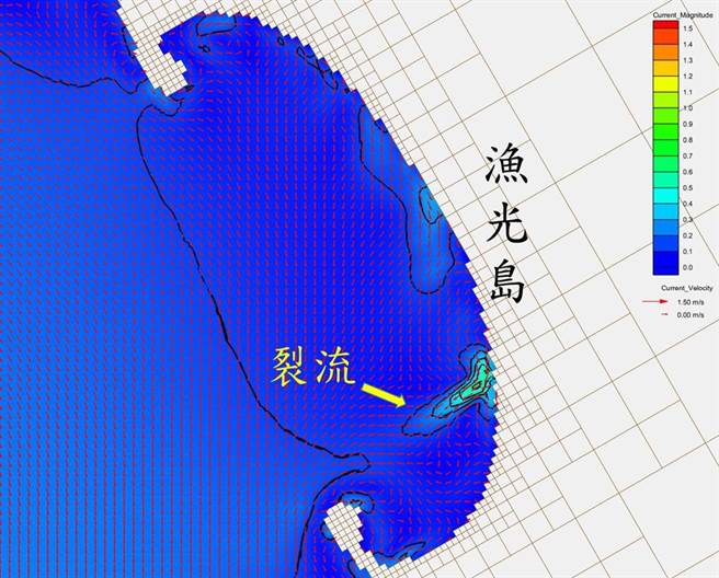 成功大學近海水文中心董東璟教授模擬漁光島海域確實會出現裂流。(董東璟提供／曹婷婷台南傳真)