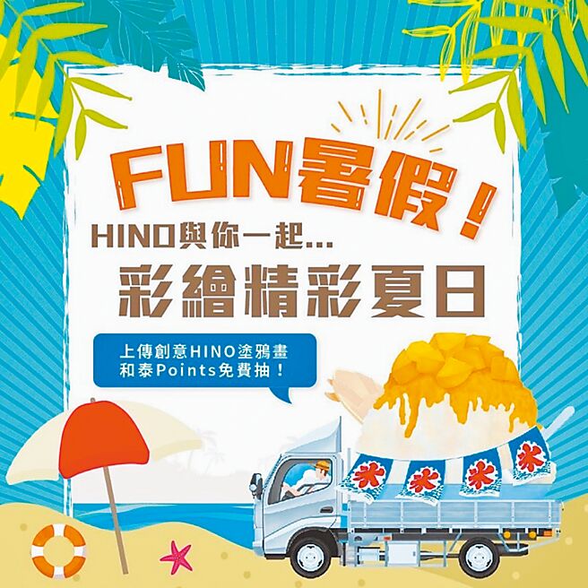 TOYOTA、HINO总代理和泰汽车自即日起至8月31日举办「优凉驾驶」回厂健检活动。同时特别与插画家汤士贤合作（见图）推出TOYOTA、HINO商用车着色车图，让孩童挥洒色彩、发挥创意。（和泰汽车提供）