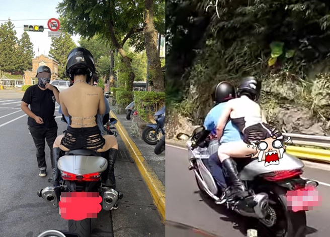 火辣正妹大方露美背，网眼睛一亮「北宜最美风景」。（翻摄自脸书重机车友 ❘ 各区路况、天气回报中心）