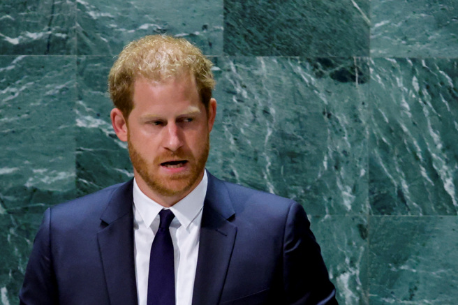 英国哈利王子（Prince Harry）今天向联合国大会发表演说。(图／路透社)