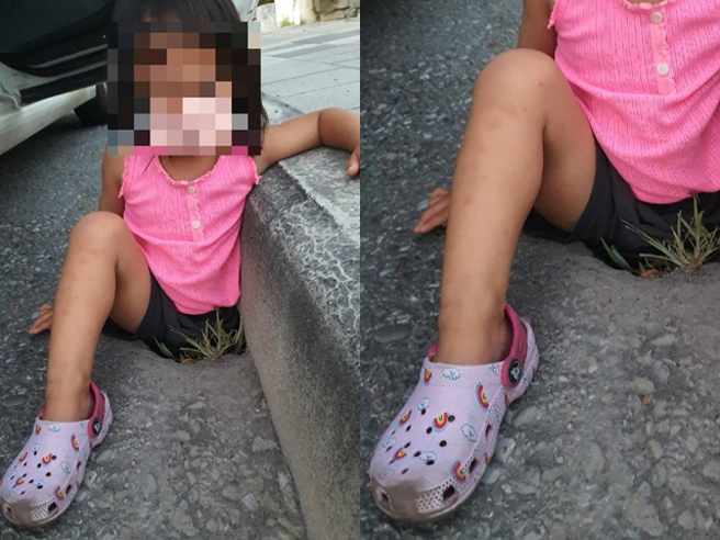 1名女童在路边下车后竟跌入路旁的小洞，「整只左脚」当场伸进洞内，乍看之下就像没了左脚，照片曝光吓坏不少人。（翻摄自脸书「爆废公社二馆」）