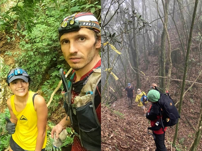 「跑山兽」研判粘男因迷路误入古道，他根据日据时代旧地图下切峭壁找人，「跑山兽」妻子说，他们原本就想爬马崙山，此次搜救彷佛是冥冥之中注定。（翻摄照片）