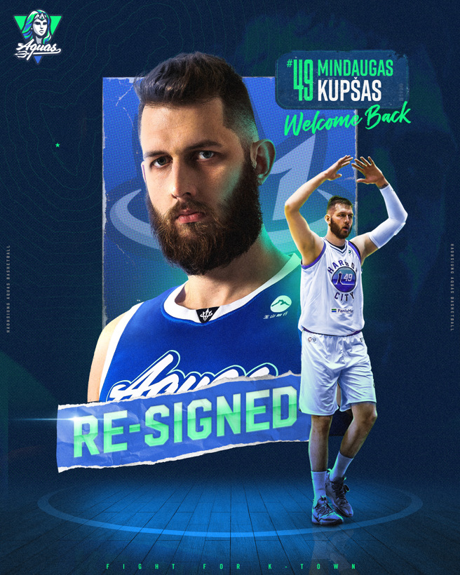 高雄全家海神隊與中鋒庫薩斯續約。（高雄全家海神提供）