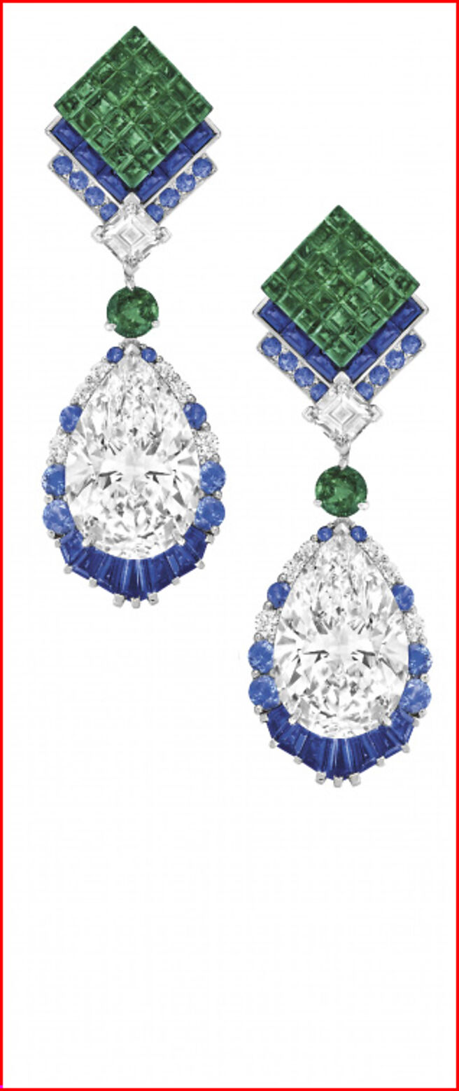 梵克雅宝Chevron Mysterieux项炼及耳环，可拆式吊坠。（Van Cleef & Arples提供）