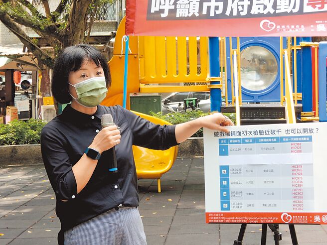 台北市有8座游戏场报告与现场情形不符，如大安区仁慈公园、温州公园的游戏设备间使用距离不足，未符合标准。（靖娟儿童安全文教基金会提供／游念育台北传真）