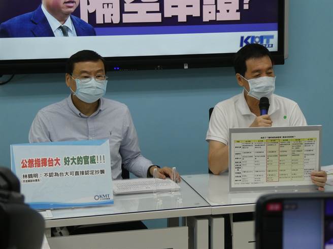 前新竹市长林智坚中华大学硕士论文涉嫌抄袭竹科委托中华大学研究案期末报告，国民党团上午出示竹科公文正式公文回函，证实林与其指导教授贺力行均未提出申请授权，证实已违反研究案委外契约涉嫌抄袭与侵犯着作权。（周志豪摄）