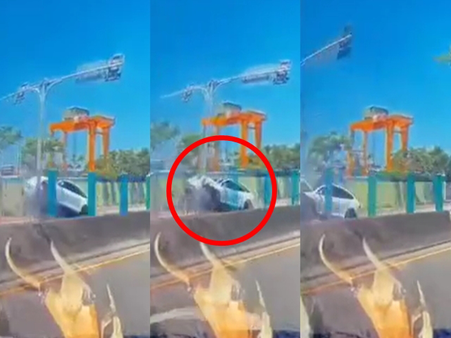 1名在对向的驾驶目击车祸大喊「唉唷、X邀、夭寿啊」并赶紧下车救人，影片曝光网友纷纷大讚该驾驶「好人一生平安」。（翻摄自爆料公社）