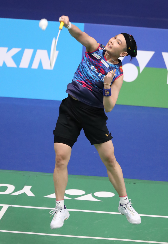 東京奧運羽球女單銀牌得主戴資穎22日在台北羽球公開賽女單8強戰中，以2:0擊敗台灣的女單選手白馭珀，晉級4強賽事。（鄭任南攝）