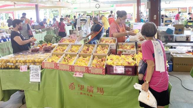 中市优质水蜜桃、葡萄、高接梨，昨、今两天在台北展售，欢迎民眾支持台中优质农产品。（台中市政府提供）