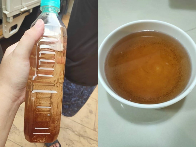 原PO说上图是没装滤心时水的顏色，后来自来水公司更换管路，但更换后水质仍一样，那时原PO小孩一直过敏生病，所以才加装过滤器。（翻摄自脸书「爆料公社」）