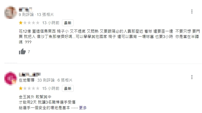 球迷入場觀賽，指出場地問題。（圖／翻攝Google地點評論）