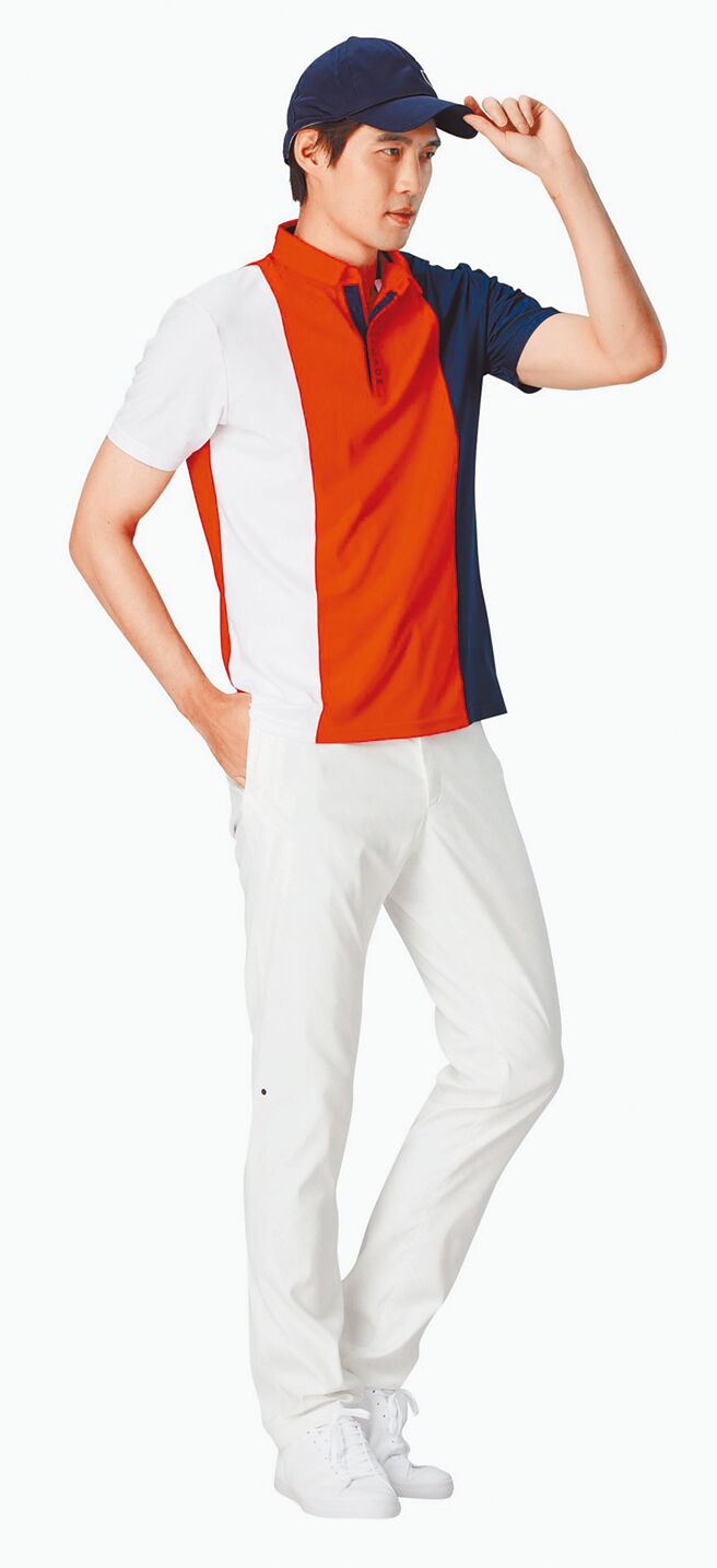 SOGO忠孝館SUPER GOLF TaylorMade拚色棉衫，原價4680元，特價4210元、SUPER GOLF TaylorMade白色圖騰長褲，原價8280元，特價7450元。（SOGO提供）