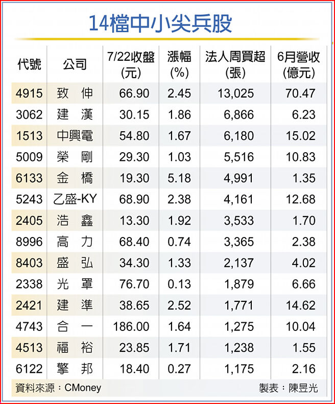 14檔中小尖兵股