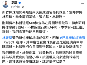 林哲瑄受傷 凌濤批林智堅對得起國人、球員及球迷嗎？