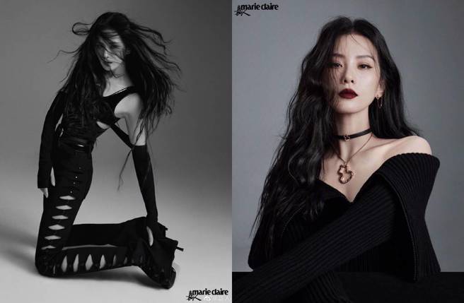 刘诗诗化身暗黑系女王。(图／取自嘉人微博)