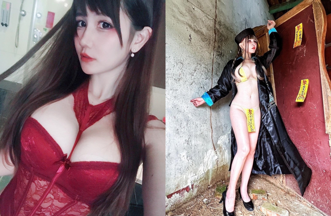 正妹实况主四月桐扮成火辣女殭尸。（图／四月桐-April facebook）