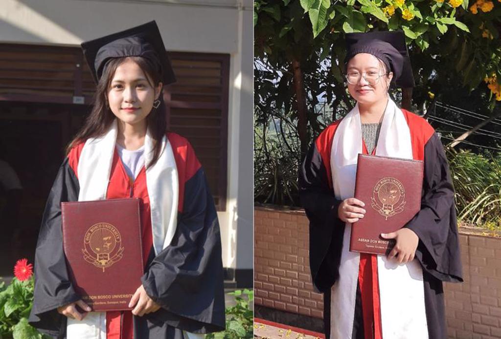 在印度推展多年的台湾华语文奖学金，今年首次颁发给来自印度东北地区的原民部落女学生，两人为阿萨姆鲍思高大学的纪珠（左）和特隆毕。（图/ 中央社）(photo:ChinaTimes)