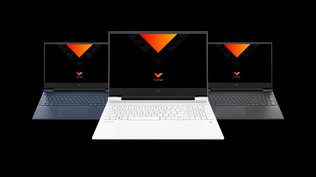 HP的Victus光影V系列推出公爵黑、紳仕藍、特務白色，分別有VICTUS 16、VICTUS 15兩款，為專為電競玩家設計的機種。（HP提供）