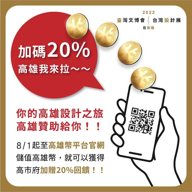 高雄币平台可透过信用卡、LINE PAY、一卡通MONEY等线上支付工具，多元付款方式储值取得高雄币，还有市府加赠20％的回馈机制。（高市文化局提供／杨舒婷高雄传真）