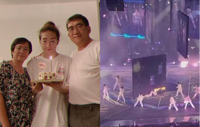 阿MO（左图中）在红馆被萤幕重击，父母已从加拿大飞来香港探视。（图／IG@momo.lky；东网提供）