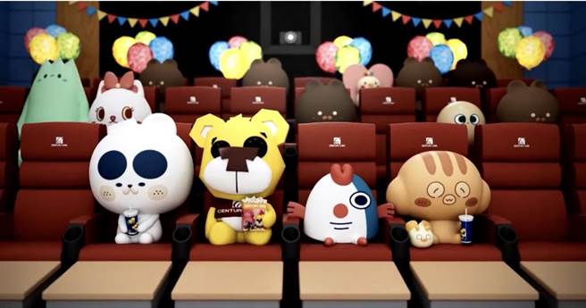 喜乐时代影城吉祥物「喜乐熊」与台湾原创动画IP 「HOOHOOLAB」携手合作。（喜乐时代影城提供）