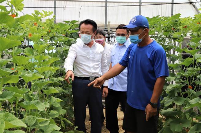 嘉义县长翁章梁十分重视此案，今中午会同陈明君、农业处长许彰敏前往案发现场慰问谢姓农民。（嘉义县政府提供∕吕妍庭嘉义传真）