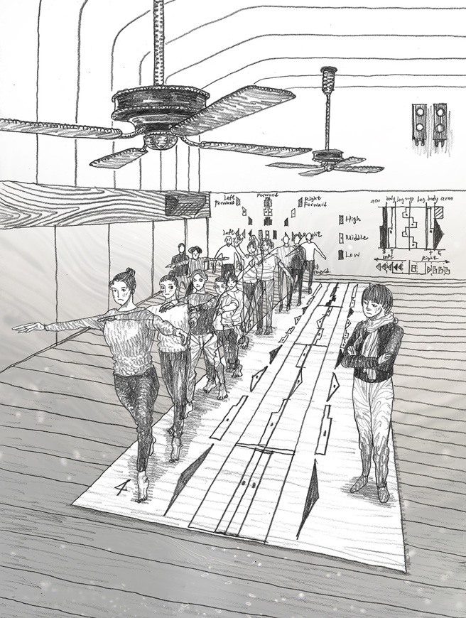 拉邦舞谱作为拉邦动作体系的一环，负担着记录动作与重建经典的任务。(绘图／柳广成)