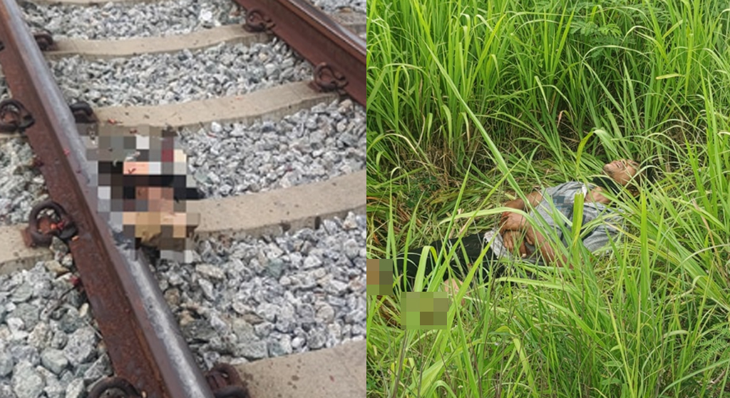 泰國一名男子醉倒在鐵軌上，膝蓋以下遭行駛而過的火車輾斷。（圖片翻攝自FB／เก็บข่าวพัทยา）