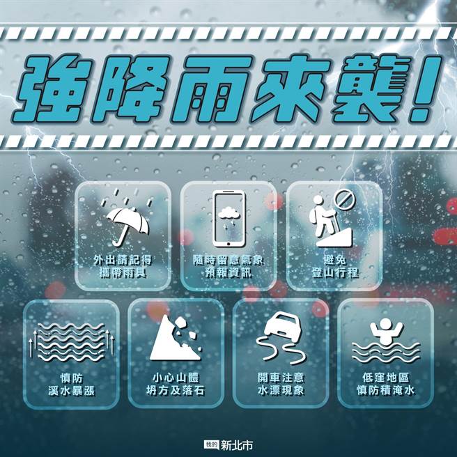 雨弹来袭，新北市应变中心今（2）日9时2分强化三级开设。（翻摄自「我的新北市」脸书）
