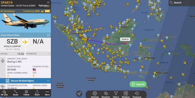 Flightradar24飞航网站持续显示SPAR19班机的位置。(图/Flightradar24)