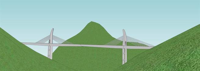 脊背桥工法的清水溪钢桥模拟图。（云林县府工务处提供）