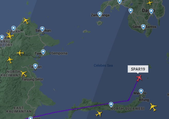 可能是裴洛西专机的SPAR19，正在向北飞行。(图/Flightradar24)