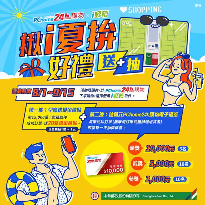 （PChome 24h购物选i邮箱，取件成功送现金积点，再抽万元礼券。图／中华邮政公司提供）