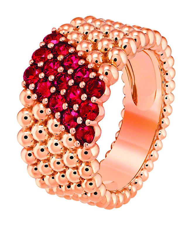 梵克雅寶Perlee couleurs紅寶石戒指，37萬元。（Van Cleef & Arpels提供）
