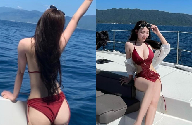 怡葶晒出穿泳装的正面及背面照。（图／翻摄自elle50829 IG）