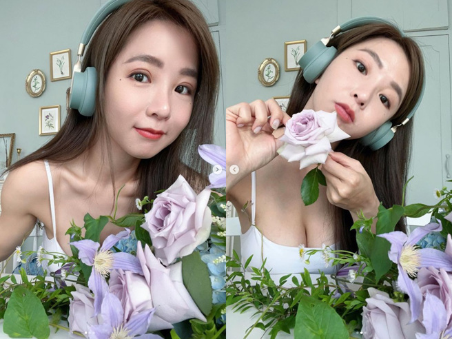 郭书瑶穿低胸装上花艺课。（图／IG@郭书瑶）