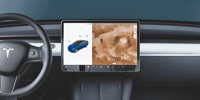 只要在车内将导航地图切换为「火星模式」，即可一键展开徜徉在新世界的「类太空旅行」独特冒险。（Tesla提供）