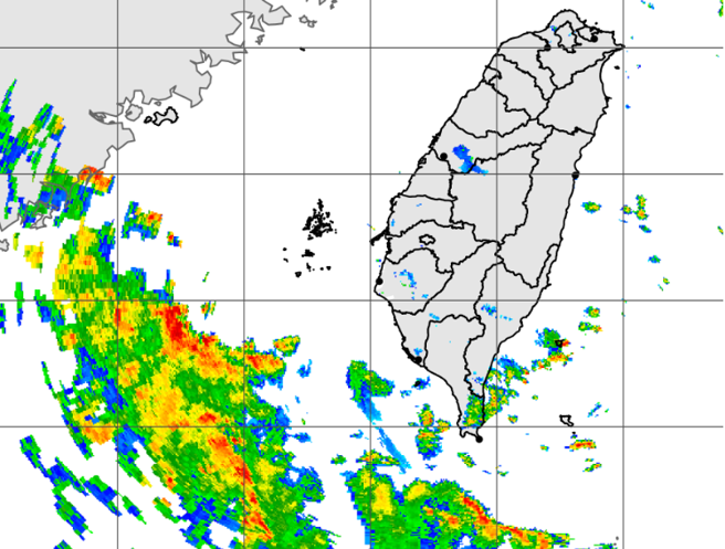南風挾帶水氣移入，今迎風面地區天氣不穩定。（中央氣象局提供）